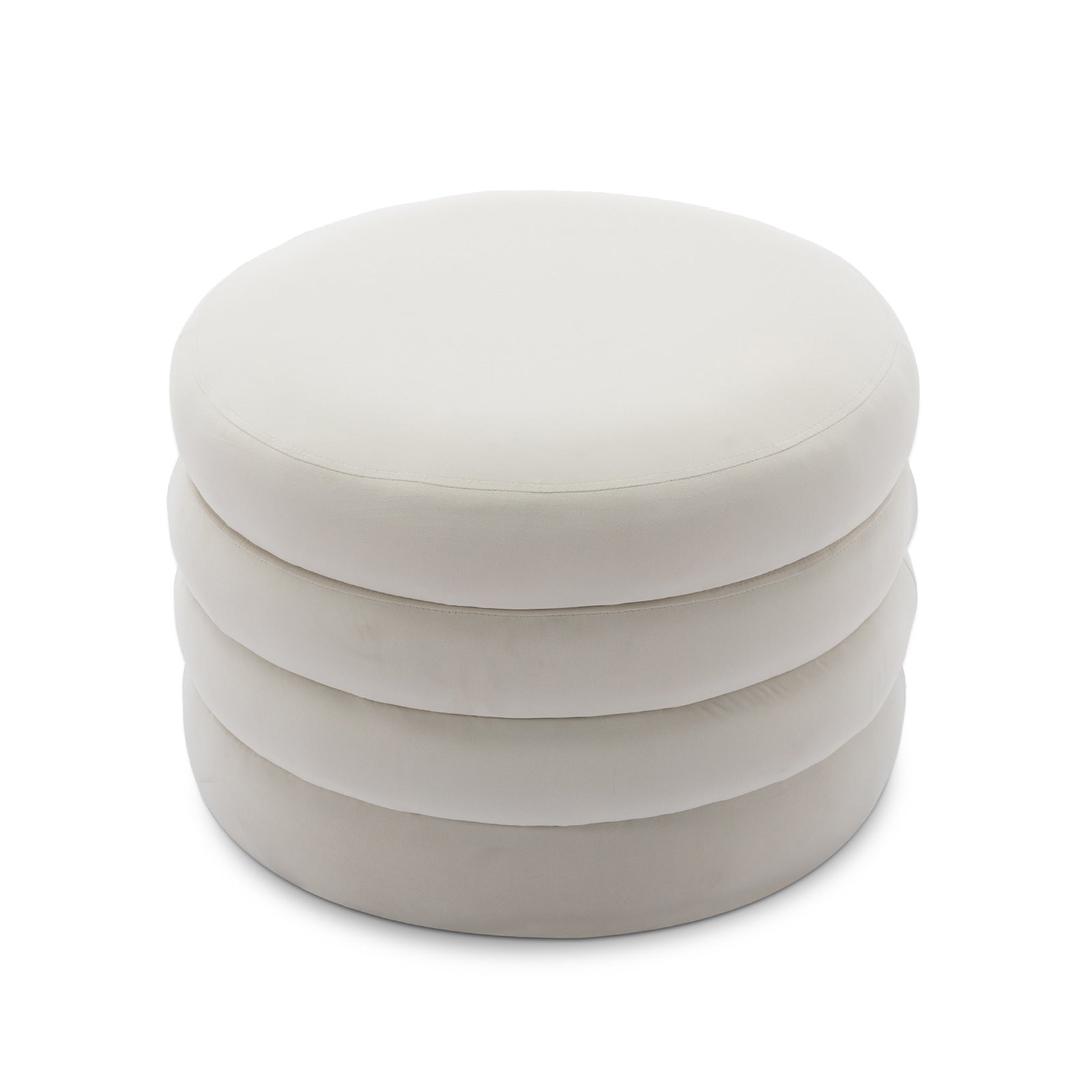 007-Velvet Fabric Storage Round Ottoman Footstool With Wooden Shelving,Ivory
