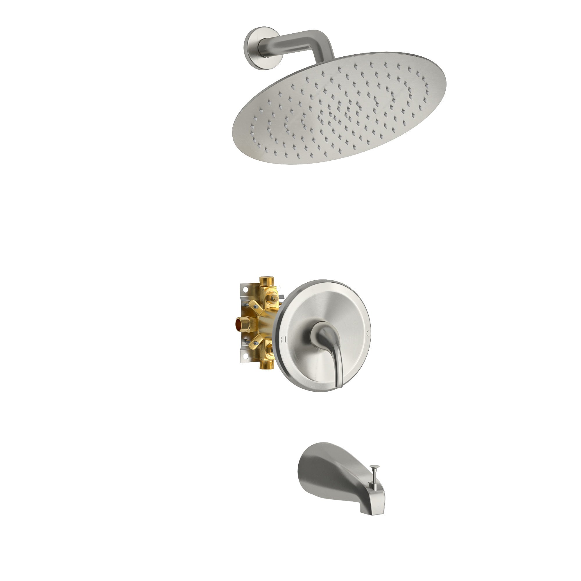 10" Round Rain Shower Head Systems with Waterfall Tub Spout, Brushed Nickel,Wall Mounted shower