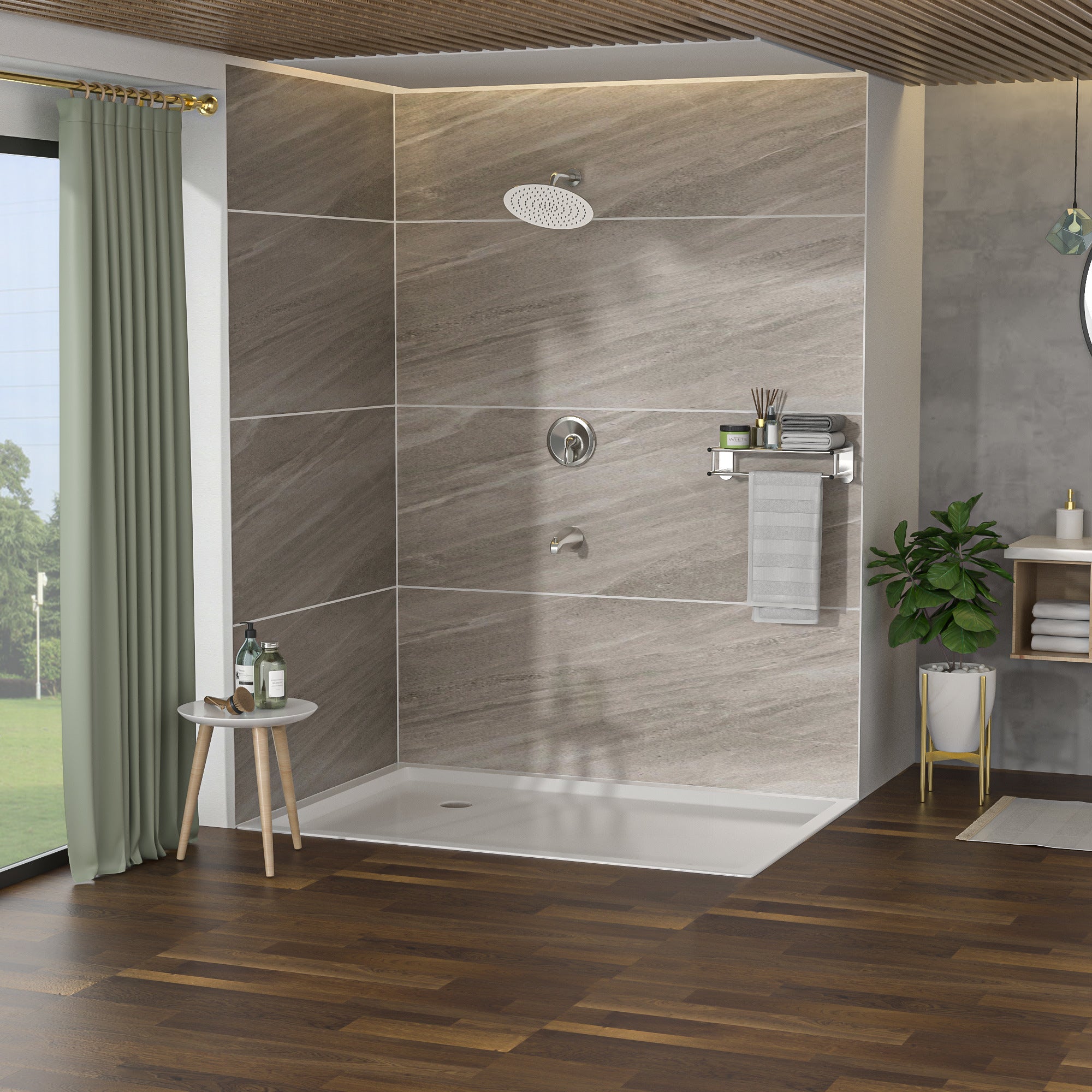 10" Round Rain Shower Head Systems with Waterfall Tub Spout, Brushed Nickel,Wall Mounted shower