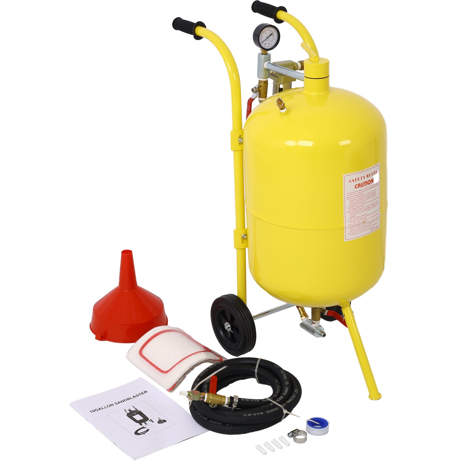 10Gal Pot Sandblaster, 125 Psi Pressure Sand Blasting Complete Kit for Paint, Stain, Rust Removal and Special Surface Treatment of Material