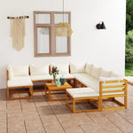 11 Piece Patio Lounge Set with Cushion Cream Solid Acacia Wood - WoodPoly.com