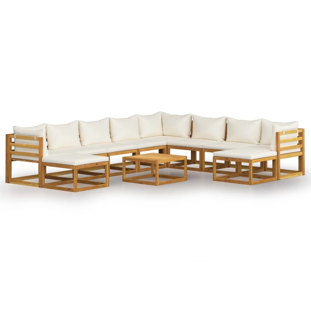 11 Piece Patio Lounge Set with Cushion Cream Solid Acacia Wood - WoodPoly.com