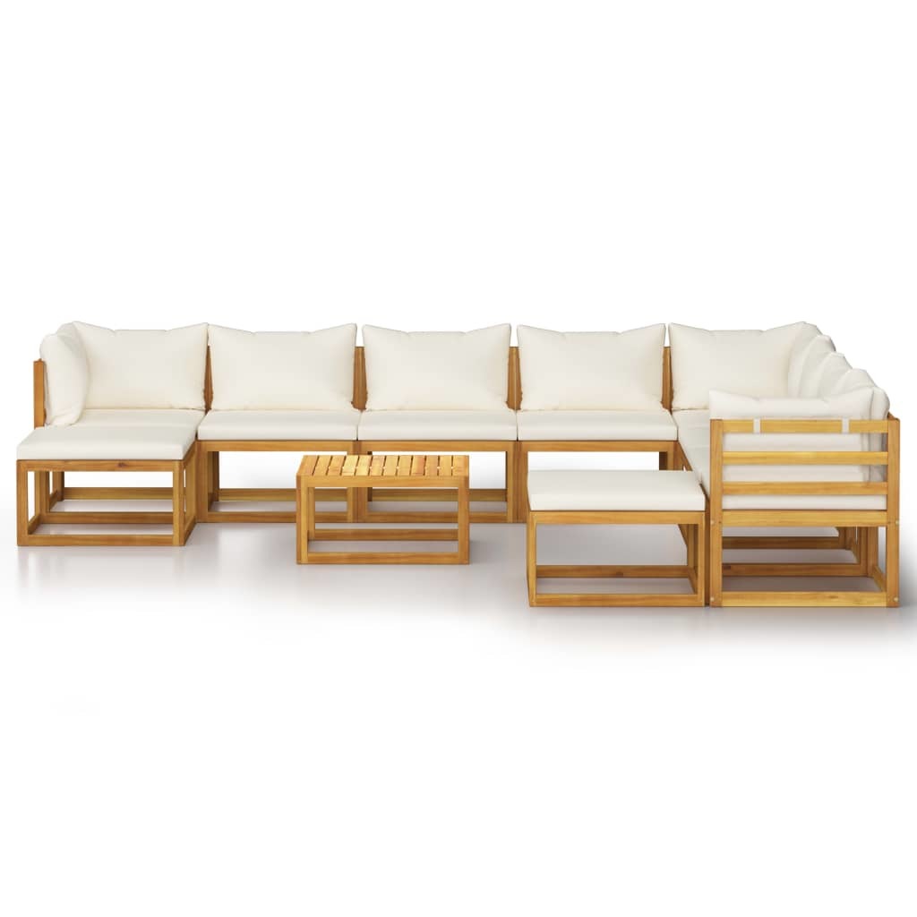 11 Piece Patio Lounge Set with Cushion Cream Solid Acacia Wood - WoodPoly.com
