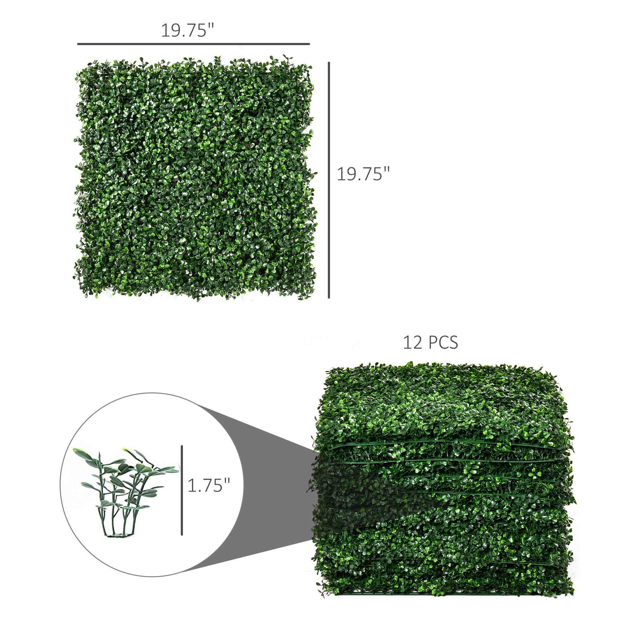 12 PCS 20" x 20" Artificial Boxwood Panels Topiary Wall Greenery Backdrop, Privacy Hedge Screen UV Protected 4Layer Roll Grass Panel Fence Decor Outdoor Indoor Garden Backyard, Light Green