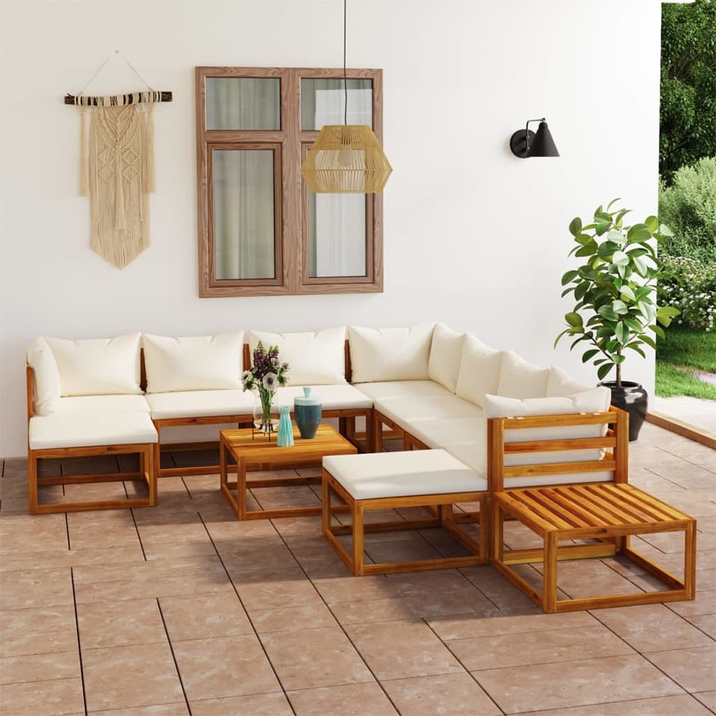 12 Piece Patio Lounge Set with Cushion Cream Solid Acacia Wood - WoodPoly.com