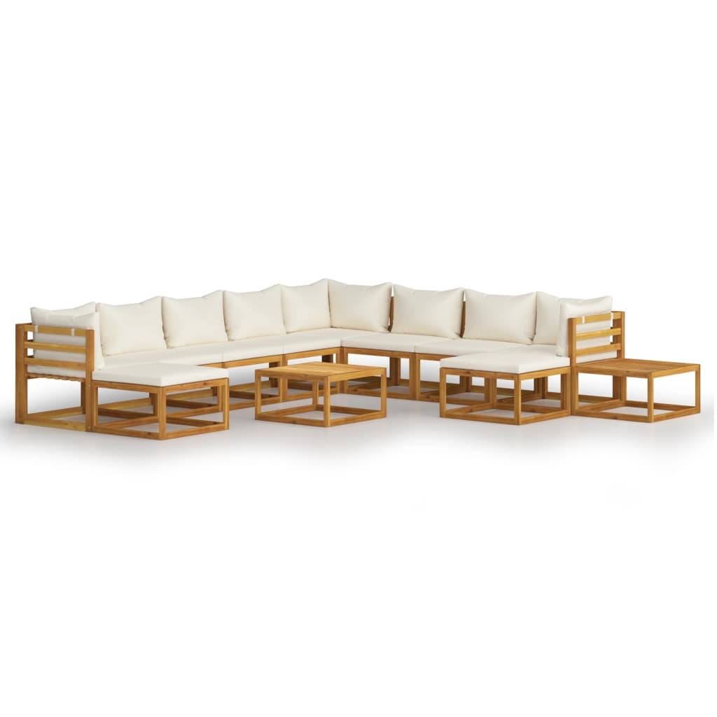 12 Piece Patio Lounge Set with Cushion Cream Solid Acacia Wood - WoodPoly.com