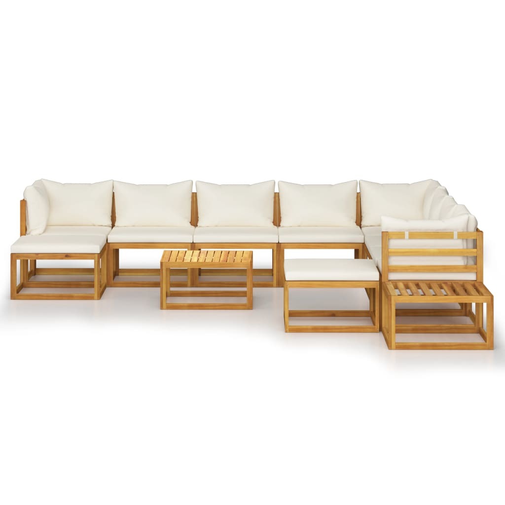 12 Piece Patio Lounge Set with Cushion Cream Solid Acacia Wood - WoodPoly.com