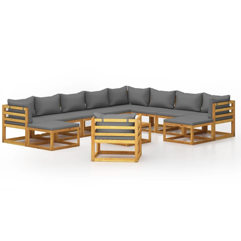 12 Piece Patio Lounge Set with Cushion Solid Acacia Wood - WoodPoly.com