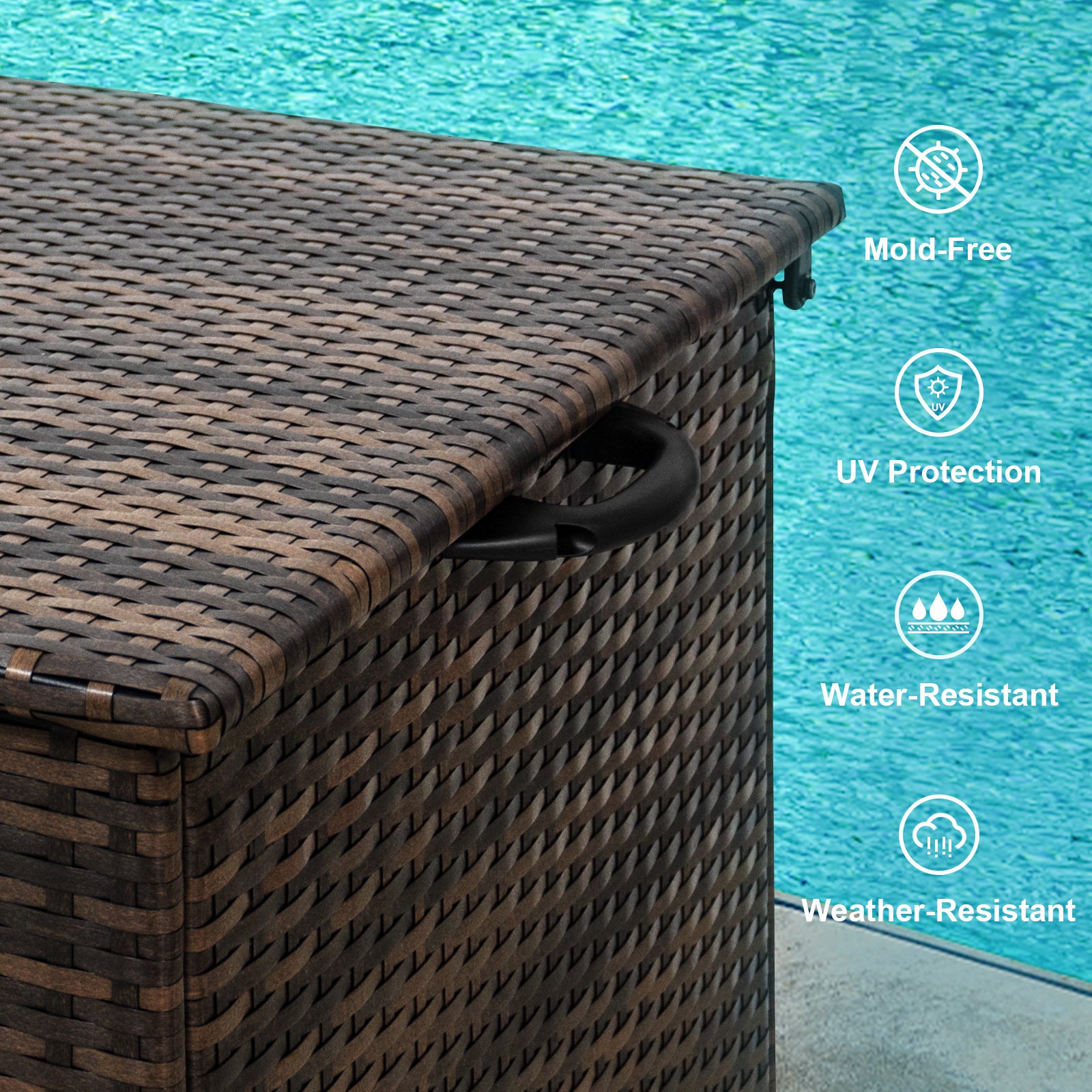 120 Gal. Outdoor Wicker Storage Box Waterproof, Resin Rattan Deck Box for Patio Garden Furniture, Outdoor Cushion Storage