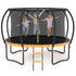 12FT Outdoor Big Trampoline With Inner Safety Enclosure Net, Ladder, PVC Spring Cover Padding, For Kids, Black&Orange Color