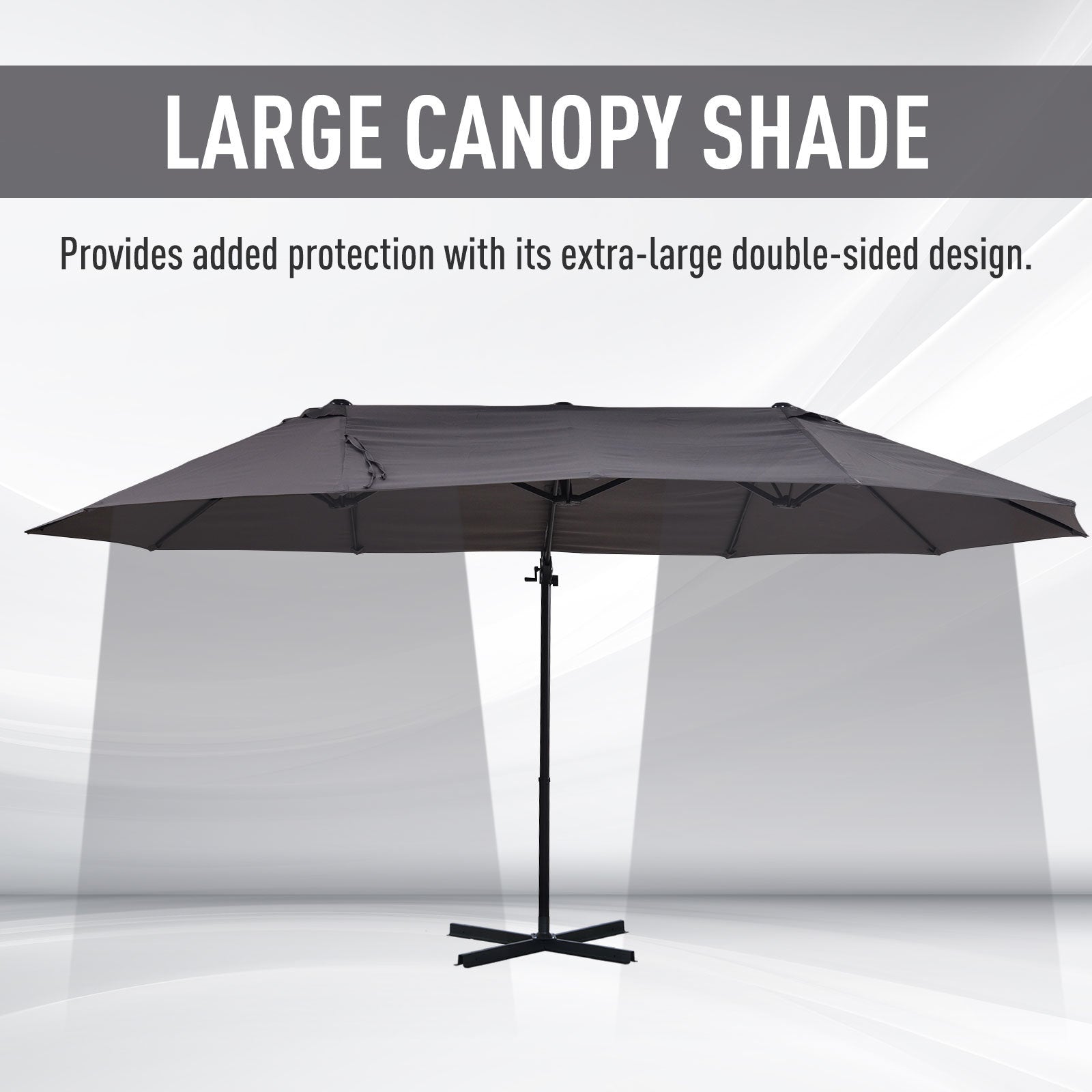 14ft Patio Umbrella Double-Sided Outdoor Market Extra Large Umbrella with Crank, Cross Base for Deck, Lawn, Backyard and Pool, Grey