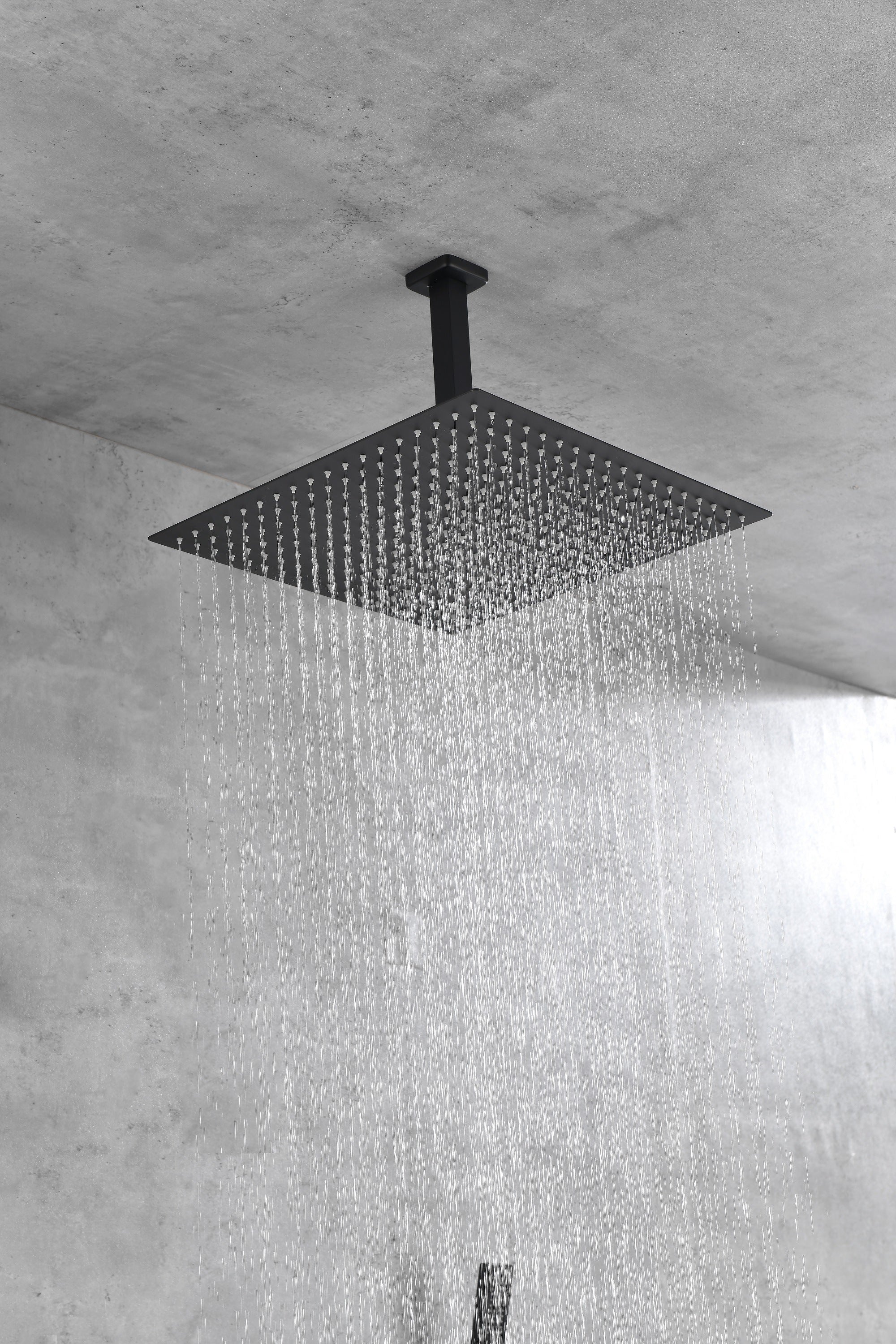16 Inch Square Rain Shower Head Matte Black 304 Stainless Steel Showerhead
