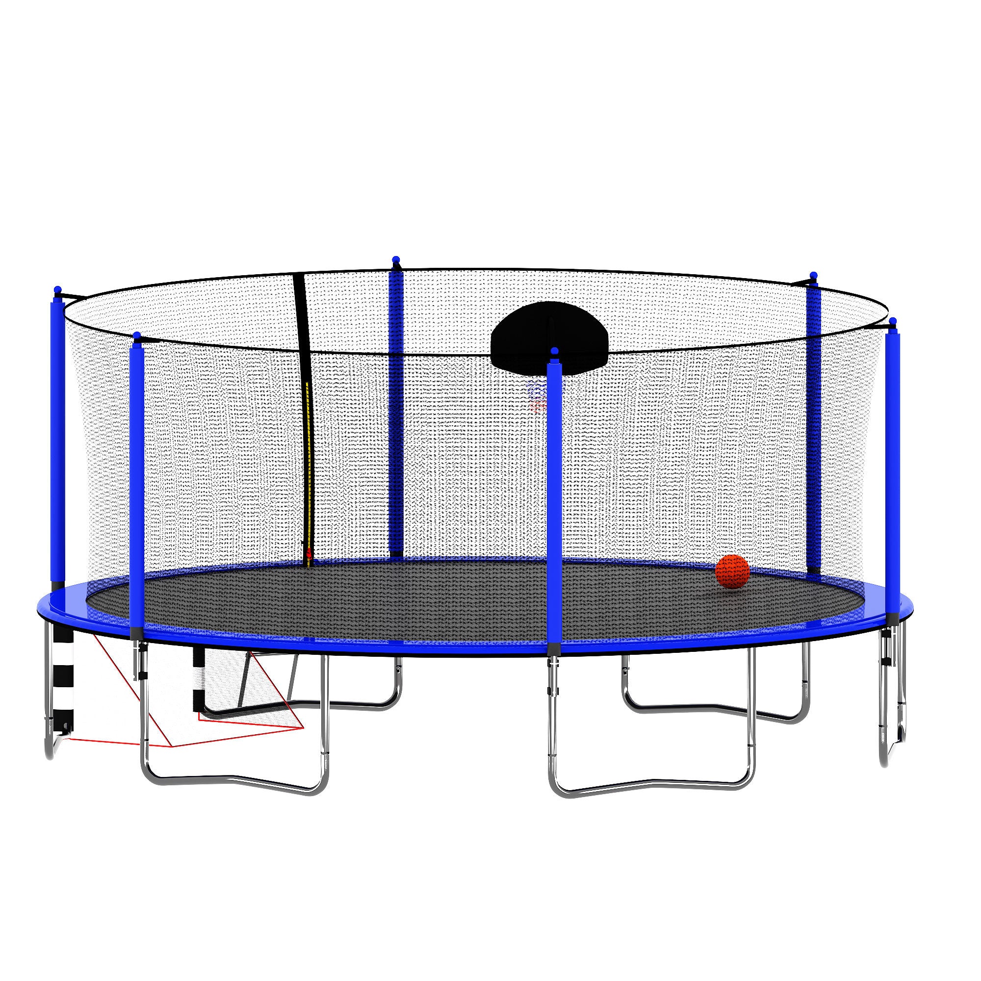 16FT Trampoline with Basketball Hoop pump and Ladder(Inner Safety Enclosure) with soccer goal blue