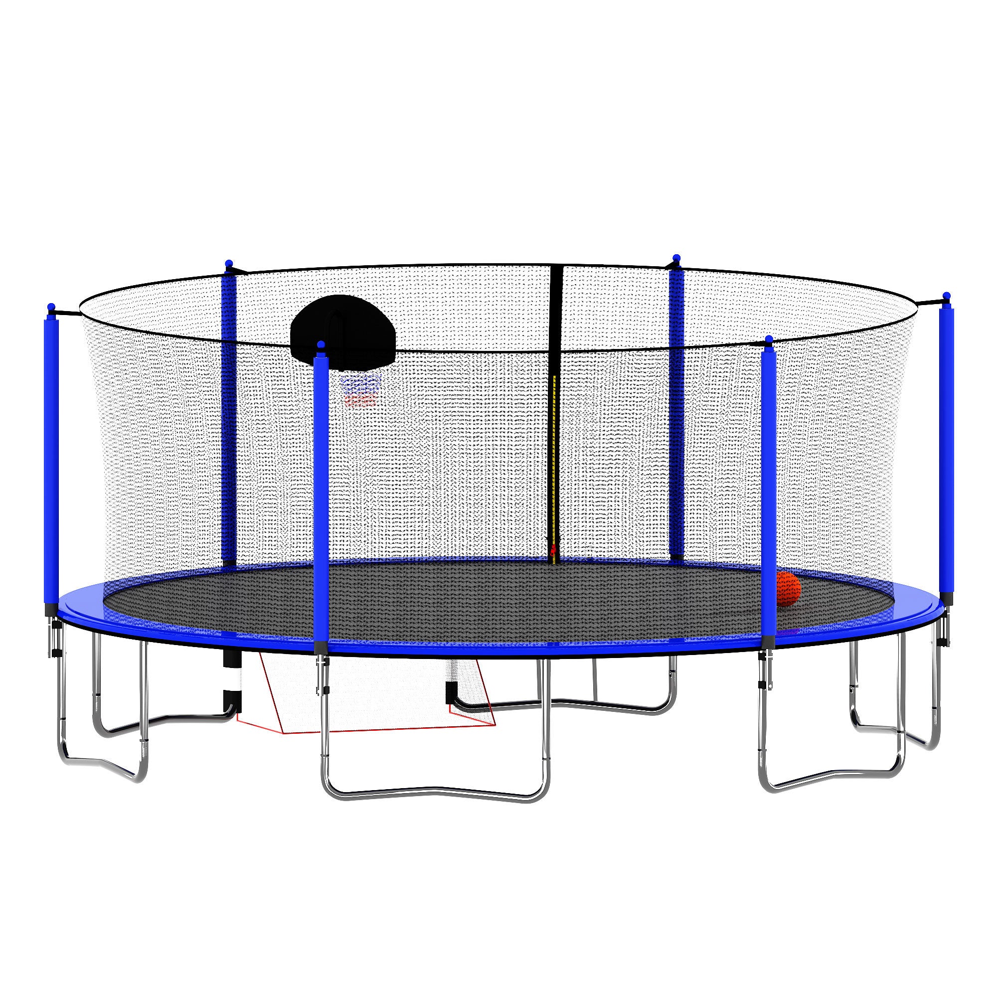 16FT Trampoline with Basketball Hoop pump and Ladder(Inner Safety Enclosure) with soccer goal blue