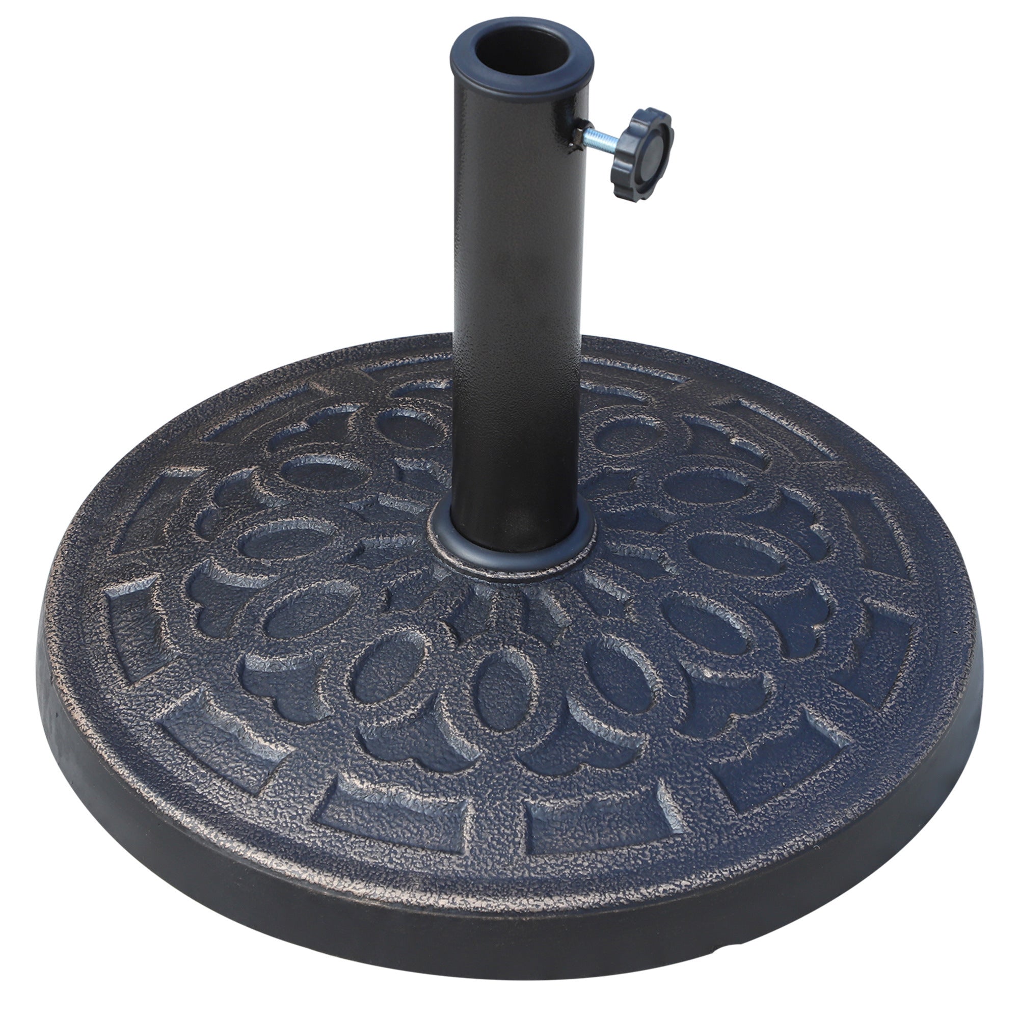 17" 26 lbs Round Resin Umbrella Base Stand Market Parasol Holder with Beautiful Decorative Pattern & Easy Setup, for Φ1.5", Φ1.89" Pole, for Lawn, Deck, Backyard, Garden, Bronze