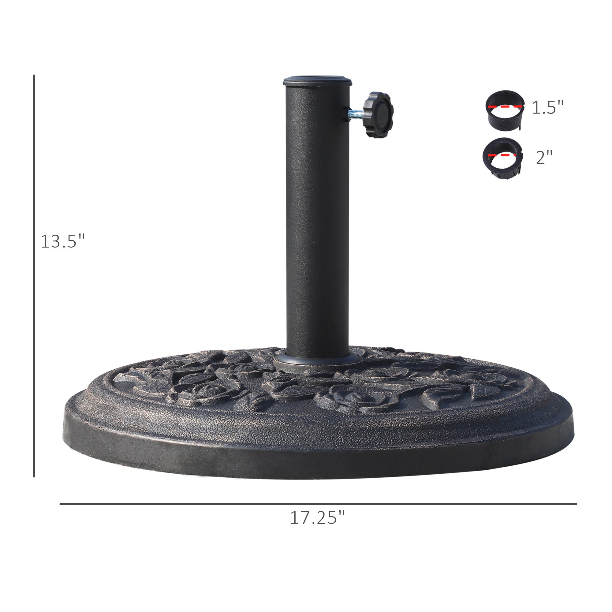 17" 26 lbs Round Resin Umbrella Base Stand Market Parasol Holder with Beautiful Decorative Pattern & Easy Setup, for Φ1.5", Φ1.89" Pole, for Lawn, Deck, Backyard, Garden, Bronze