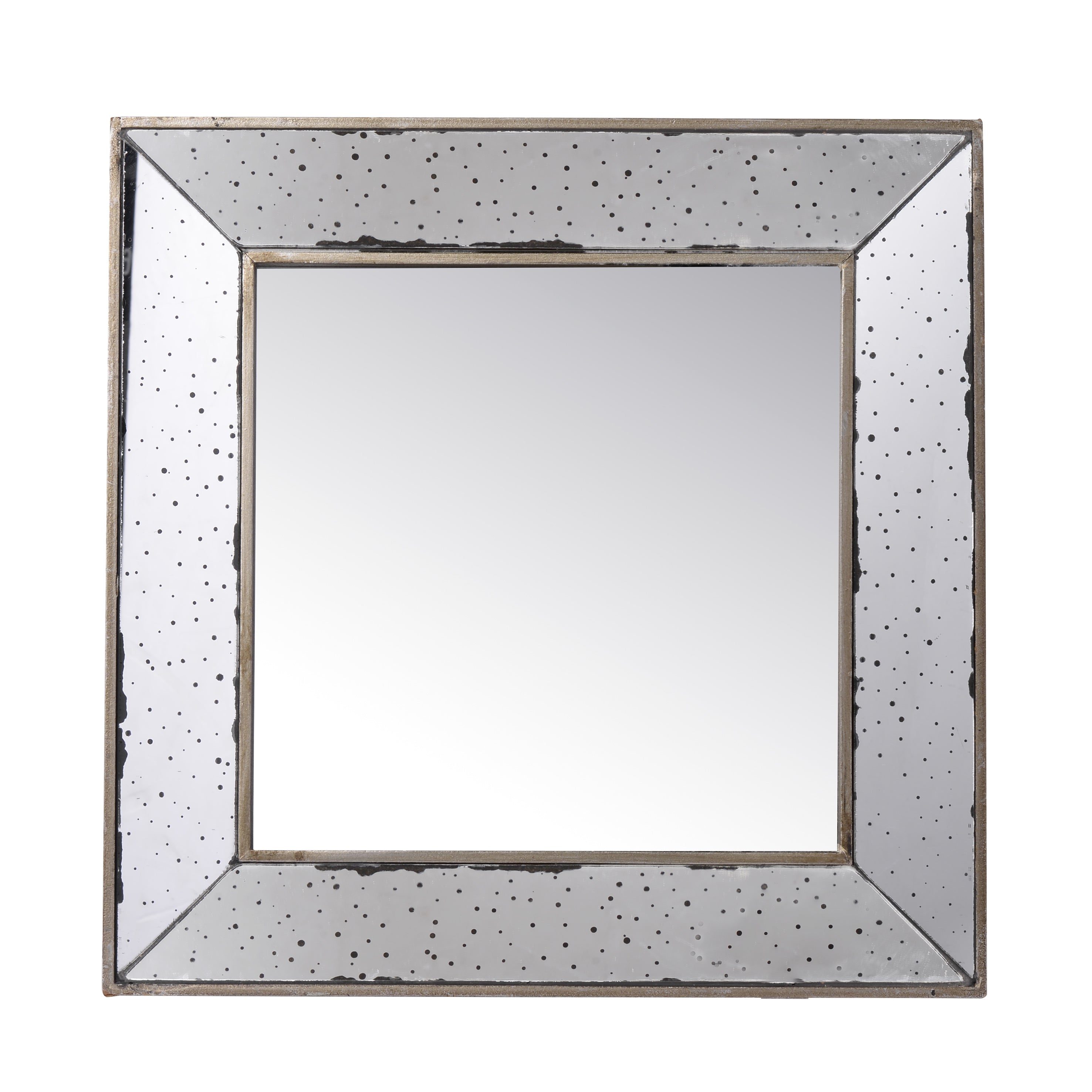 18" x 18" Distressed Silver Square Accent Mirror, Traditional Style Framed Wall Mirror for Living Room, Entryway, Office, Bedroom, Hallway