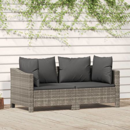 2 Piece Patio Lounge Set with Cushions Gray Poly Rattan
