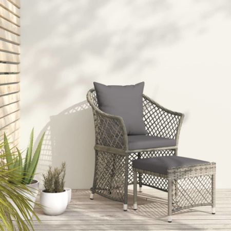 2 Piece Patio Lounge Set with Cushions Gray Poly Rattan