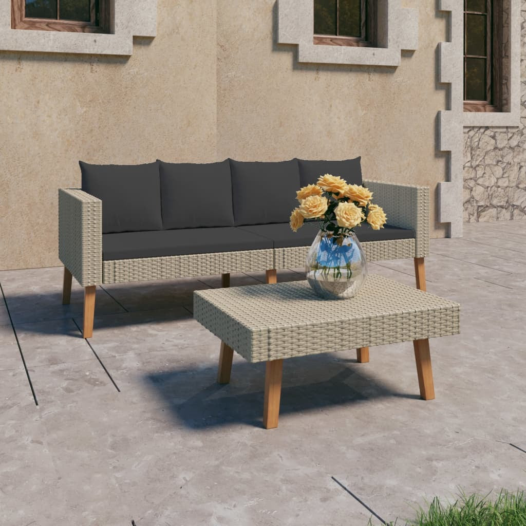 2 Piece Patio Lounge Set with Cushions Poly Rattan Beige - WoodPoly.com