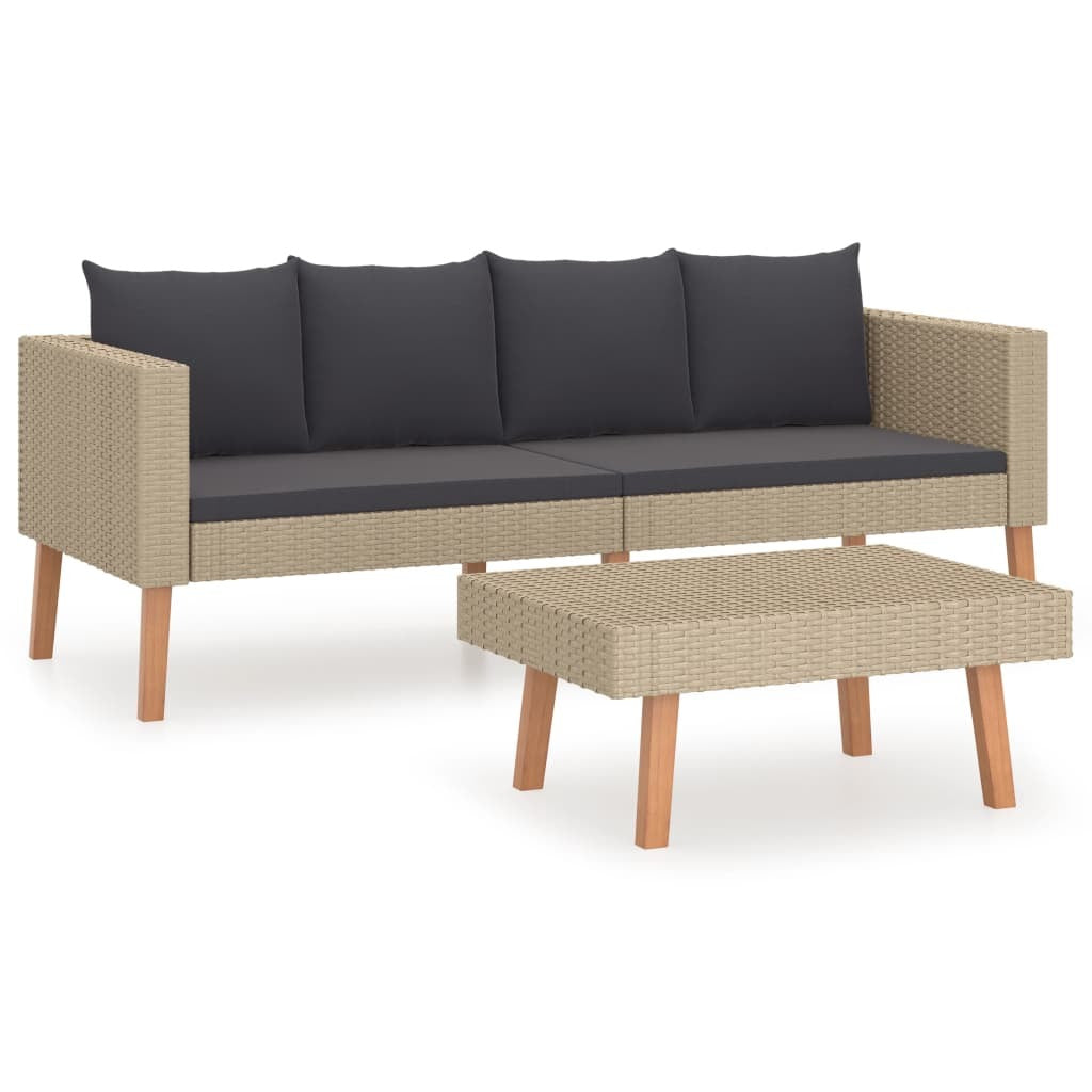2 Piece Patio Lounge Set with Cushions Poly Rattan Beige - WoodPoly.com