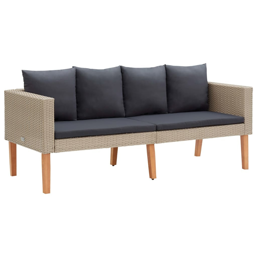 2 Piece Patio Lounge Set with Cushions Poly Rattan Beige - WoodPoly.com