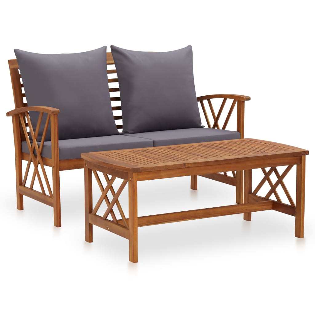 2 Piece Patio Lounge Set with Cushions Solid Acacia Wood - WoodPoly.com