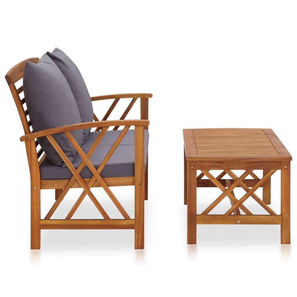 2 Piece Patio Lounge Set with Cushions Solid Acacia Wood - WoodPoly.com