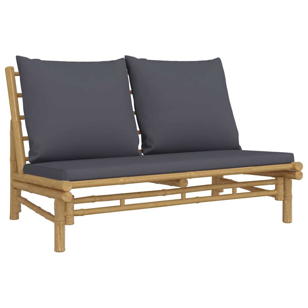 2 Piece Patio Lounge Set with Dark Gray Cushions Bamboo
