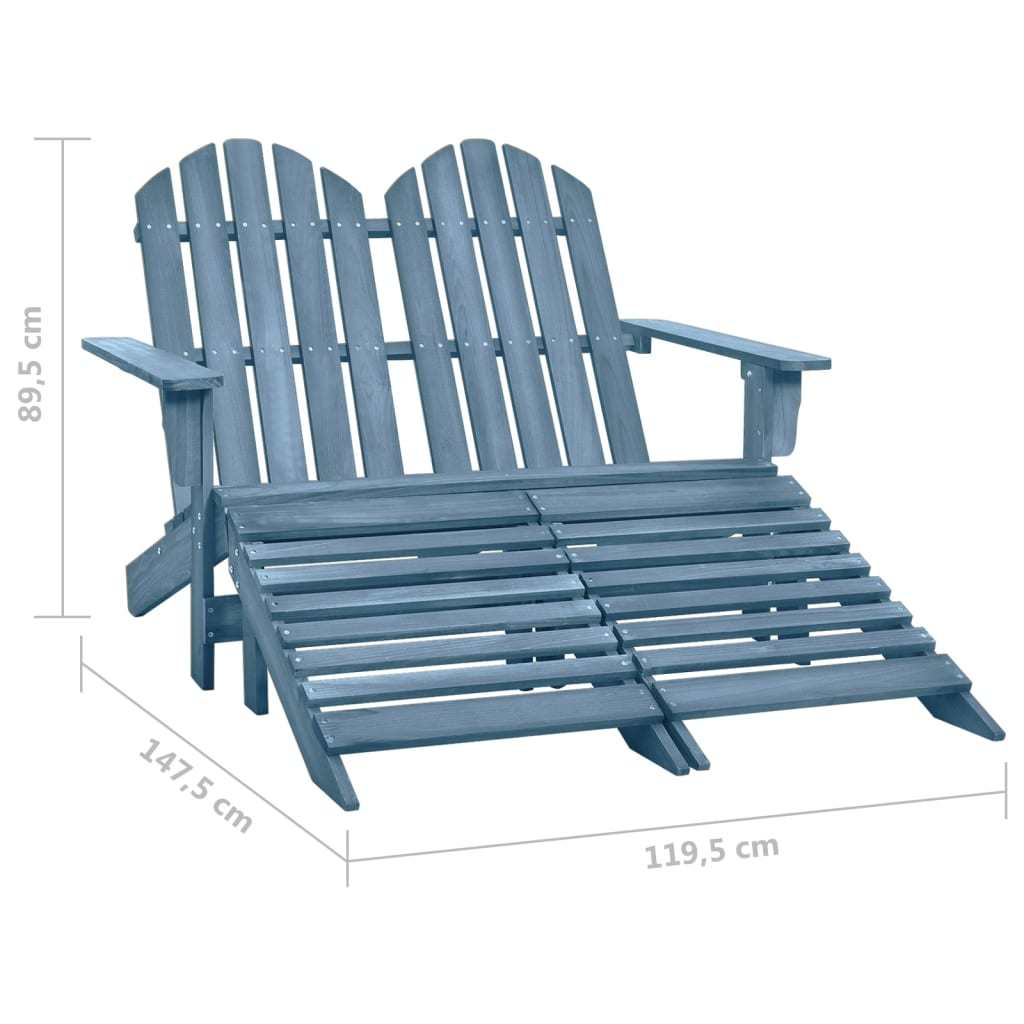 2-Seater Patio Adirondack Chair&Ottoman Fir Wood Blue