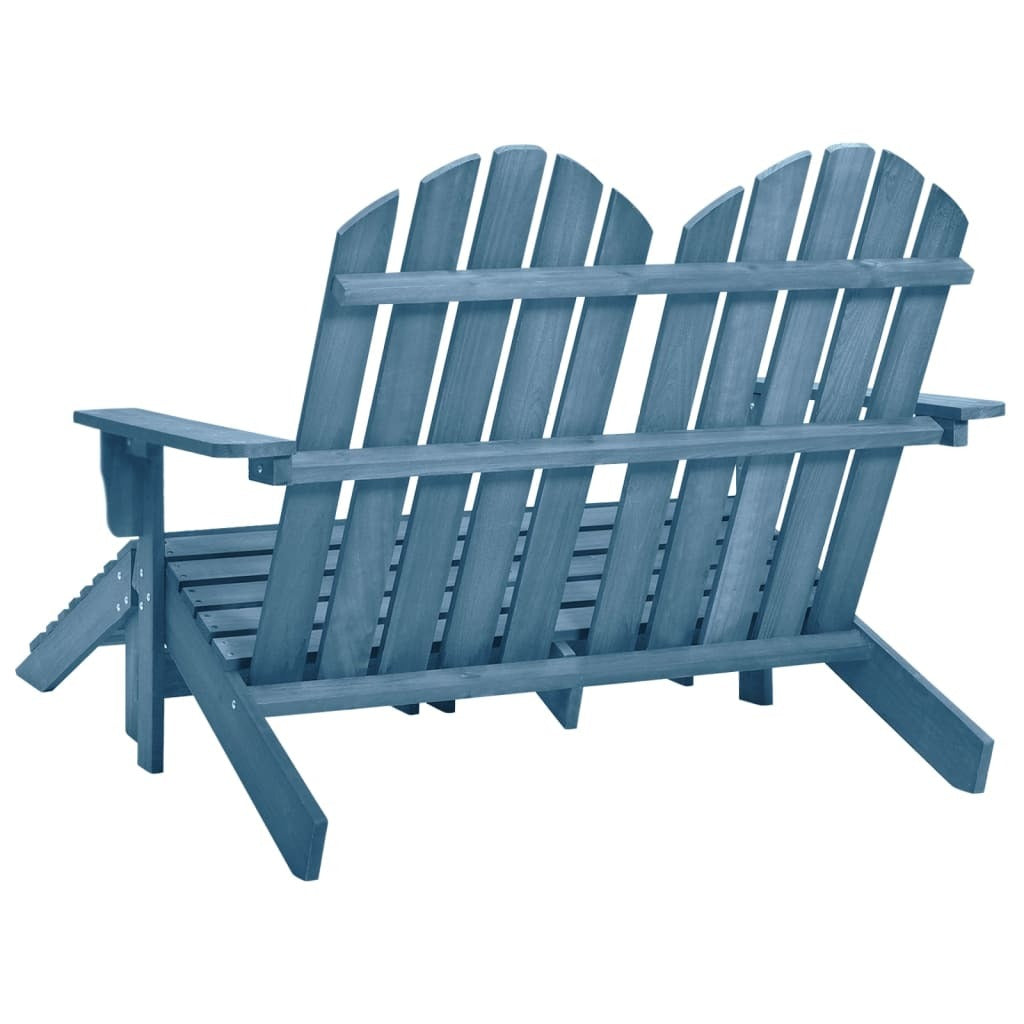 2-Seater Patio Adirondack Chair&Ottoman Fir Wood Blue