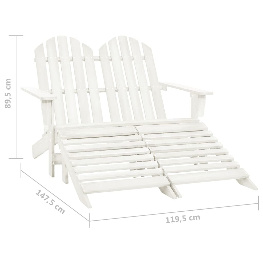 2-Seater Patio Adirondack Chair&Ottoman Fir Wood White