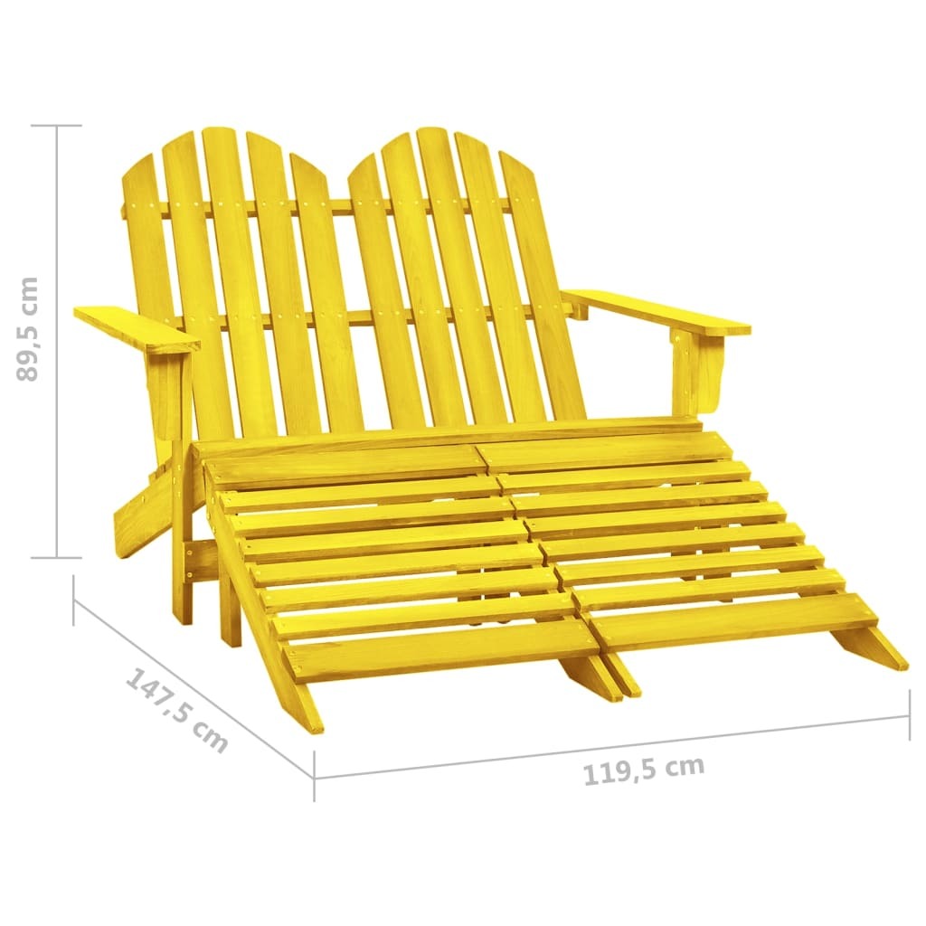 2-Seater Patio Adirondack Chair&Ottoman Fir Wood Yellow