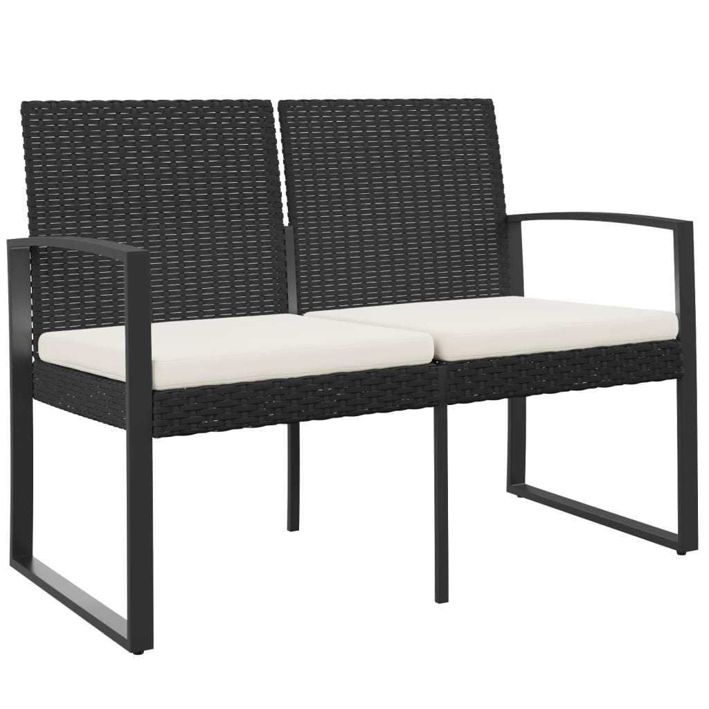 2-Seater Patio Bench with Cushions Black PP Rattan