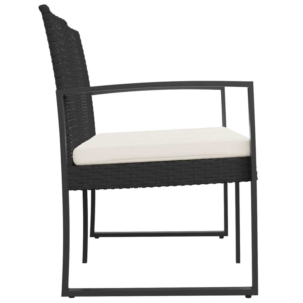2-Seater Patio Bench with Cushions Black PP Rattan