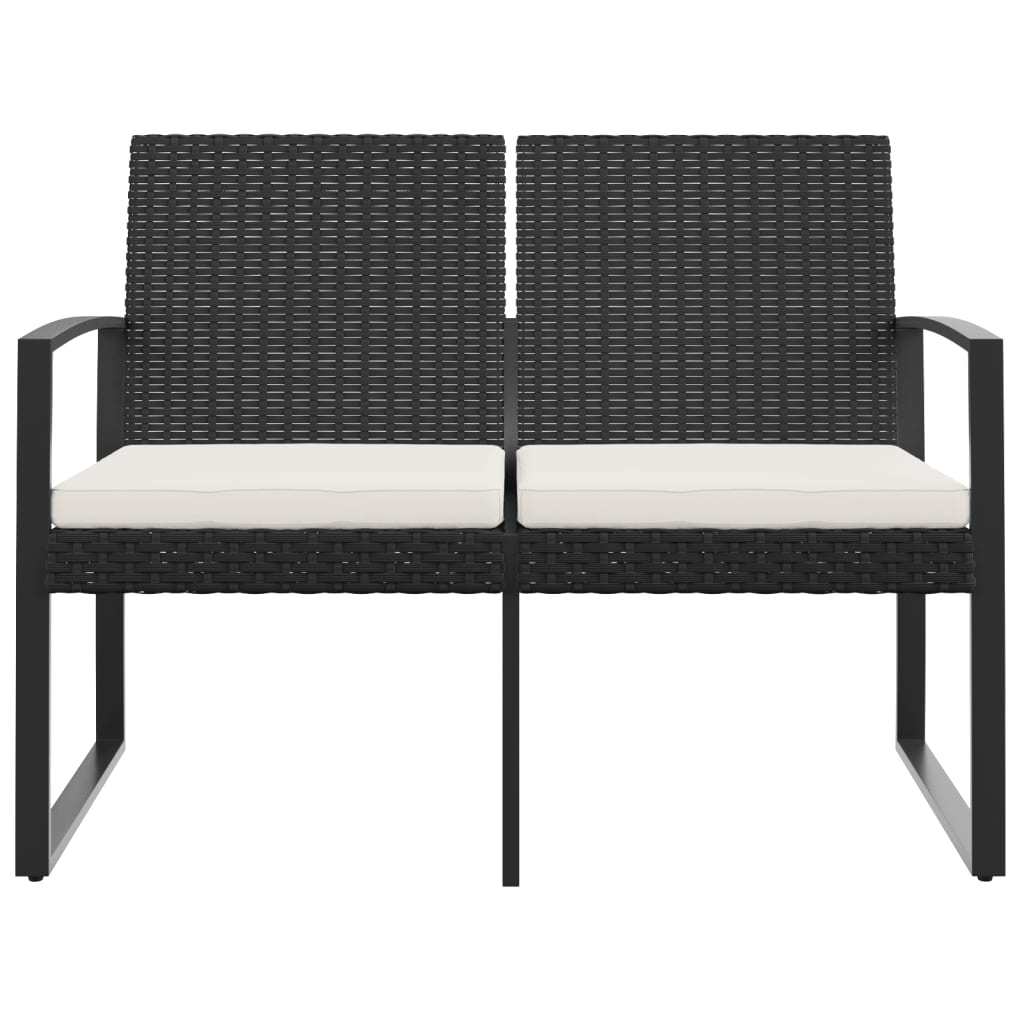 2-Seater Patio Bench with Cushions Black PP Rattan