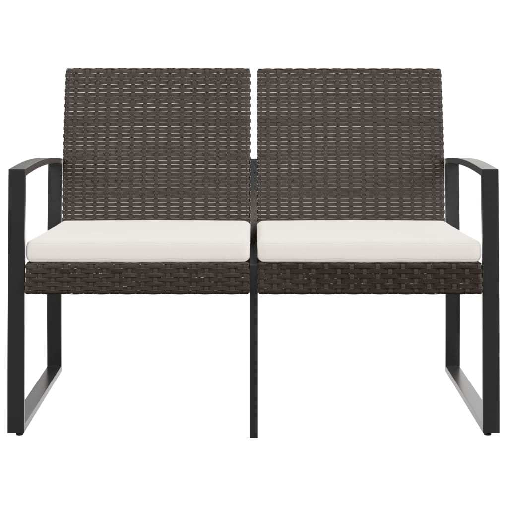 2-Seater Patio Bench with Cushions Brown PP Rattan