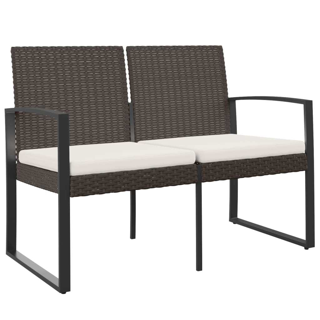 2-Seater Patio Bench with Cushions Brown PP Rattan