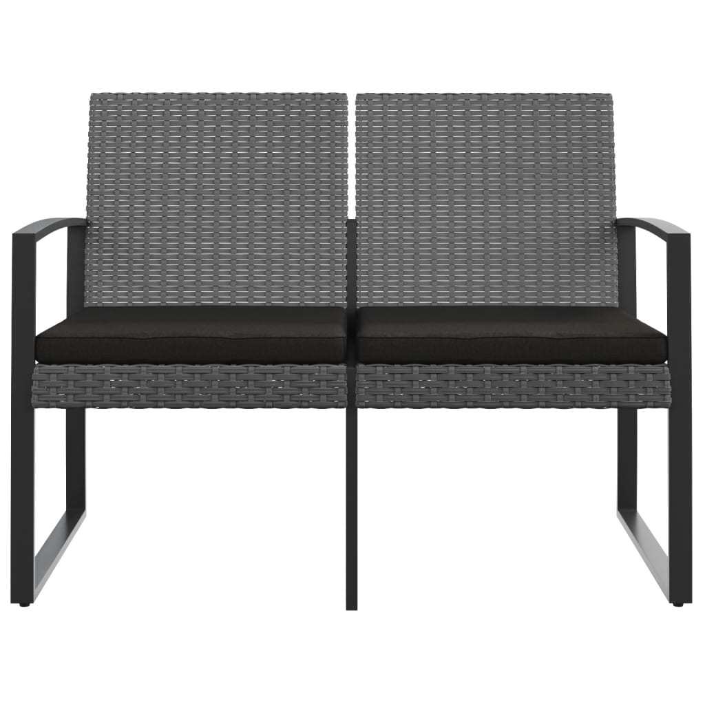 2-Seater Patio Bench with Cushions Dark Gray PP Rattan