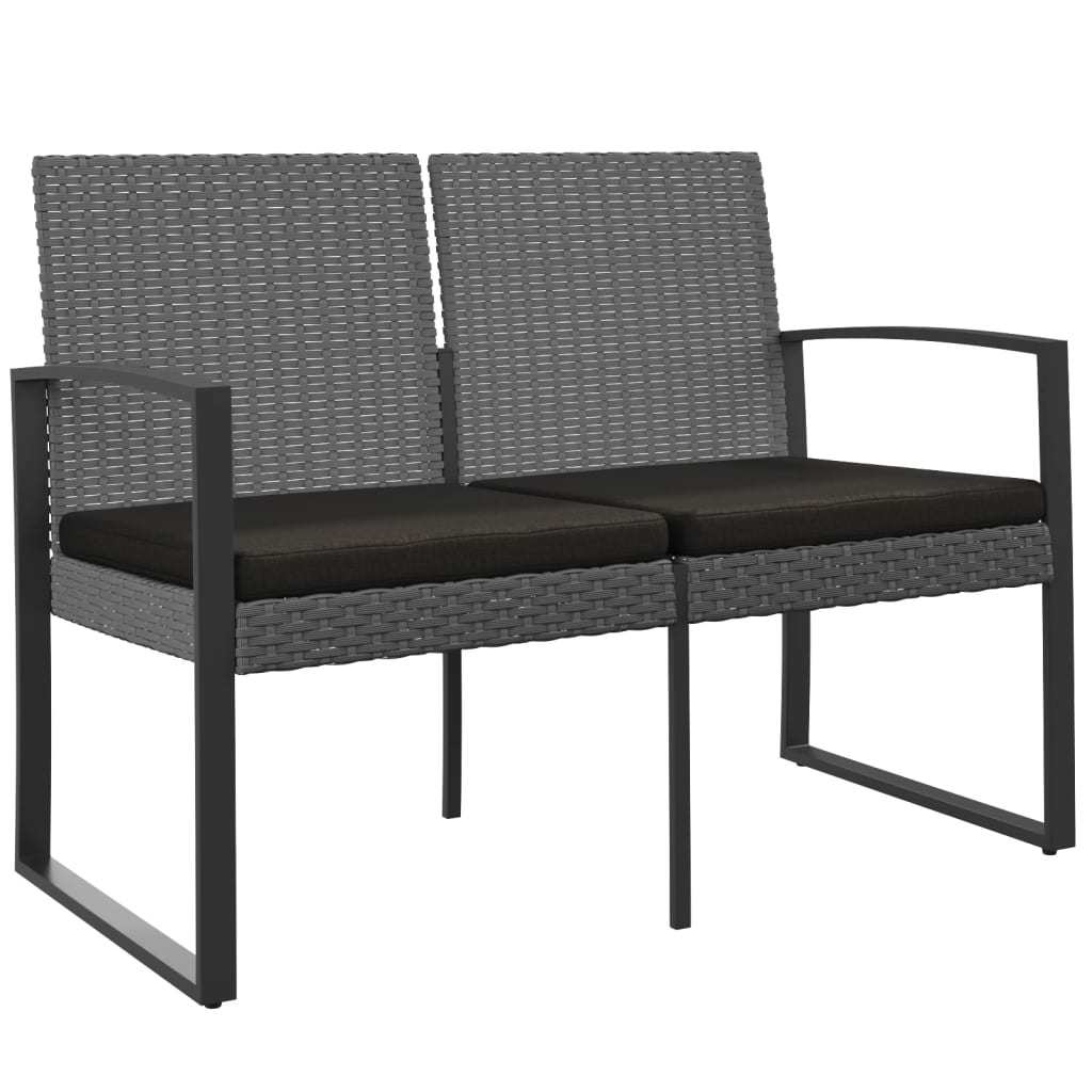 2-Seater Patio Bench with Cushions Dark Gray PP Rattan