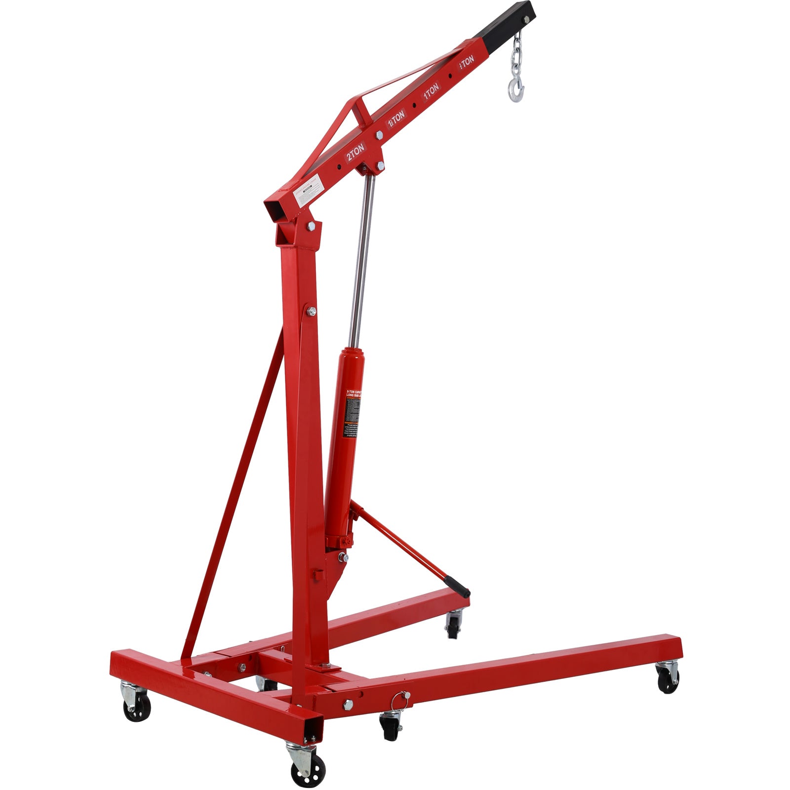 2 Ton Folding Engine Hoist Cherry Picker Shop Crane Hoist Lift, Heavy Duty Steel with 6 Iron Caster Wheels (Red)