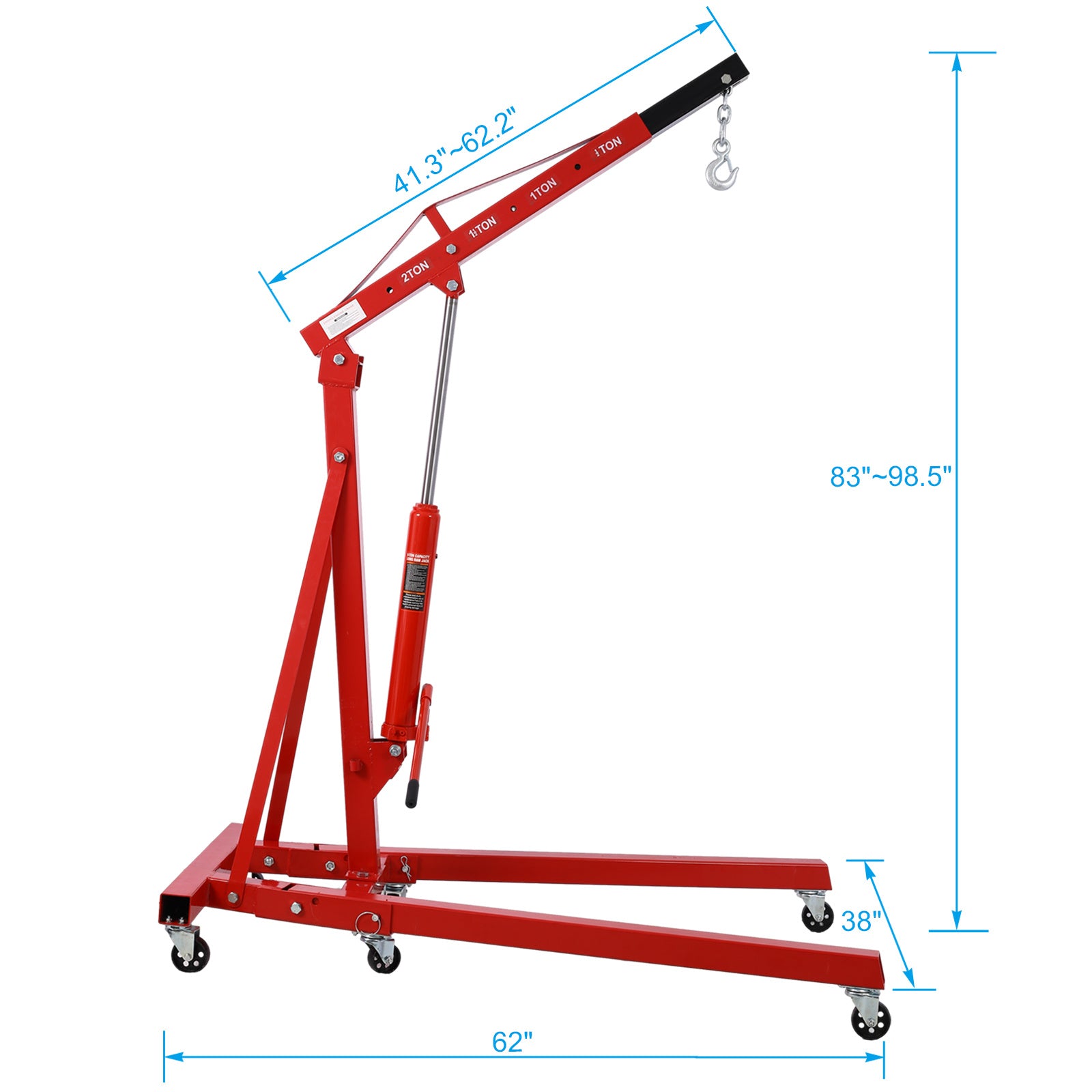 2 Ton Folding Engine Hoist Cherry Picker Shop Crane Hoist Lift, Heavy Duty Steel with 6 Iron Caster Wheels (Red)