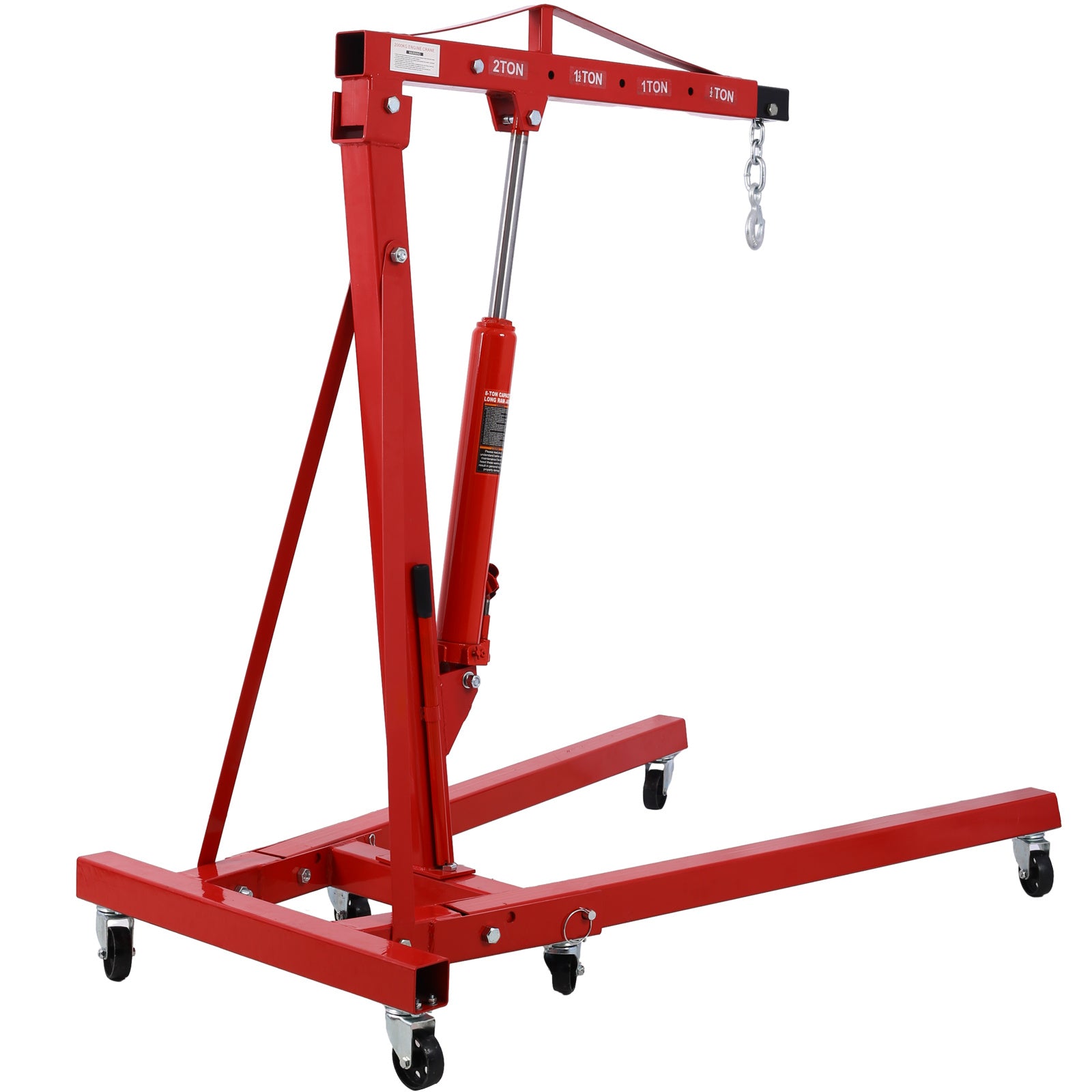 2 Ton Folding Engine Hoist Cherry Picker Shop Crane Hoist Lift, Heavy Duty Steel with 6 Iron Caster Wheels (Red)