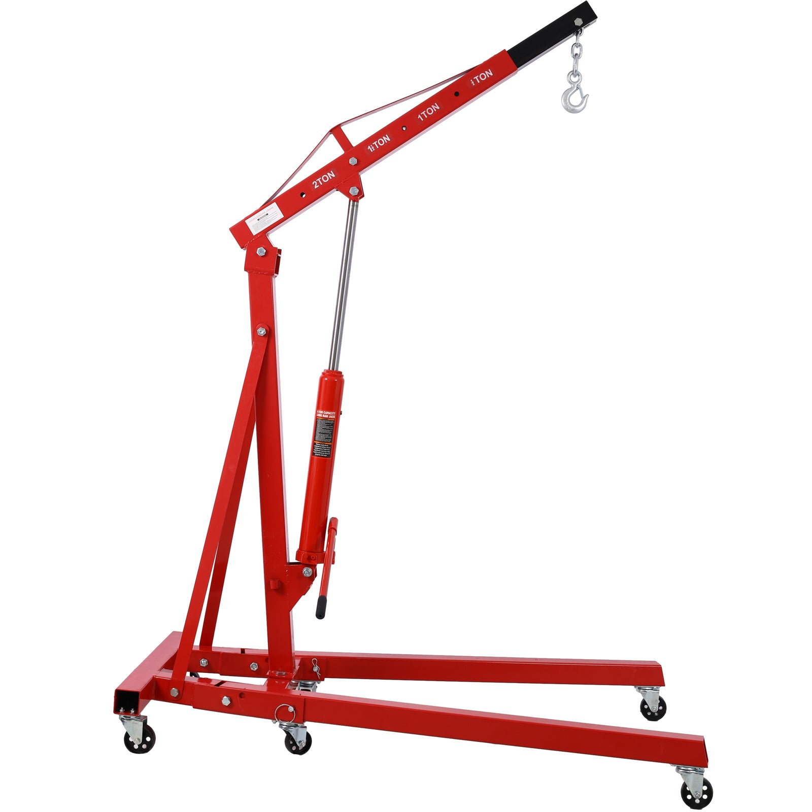 2 Ton Folding Engine Hoist Cherry Picker Shop Crane Hoist Lift, Heavy Duty Steel with 6 Iron Caster Wheels (Red)