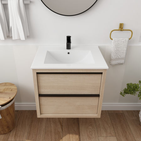 24" Bathroom Vanity with 2 Soft Close drawers, White Ceramic Basin