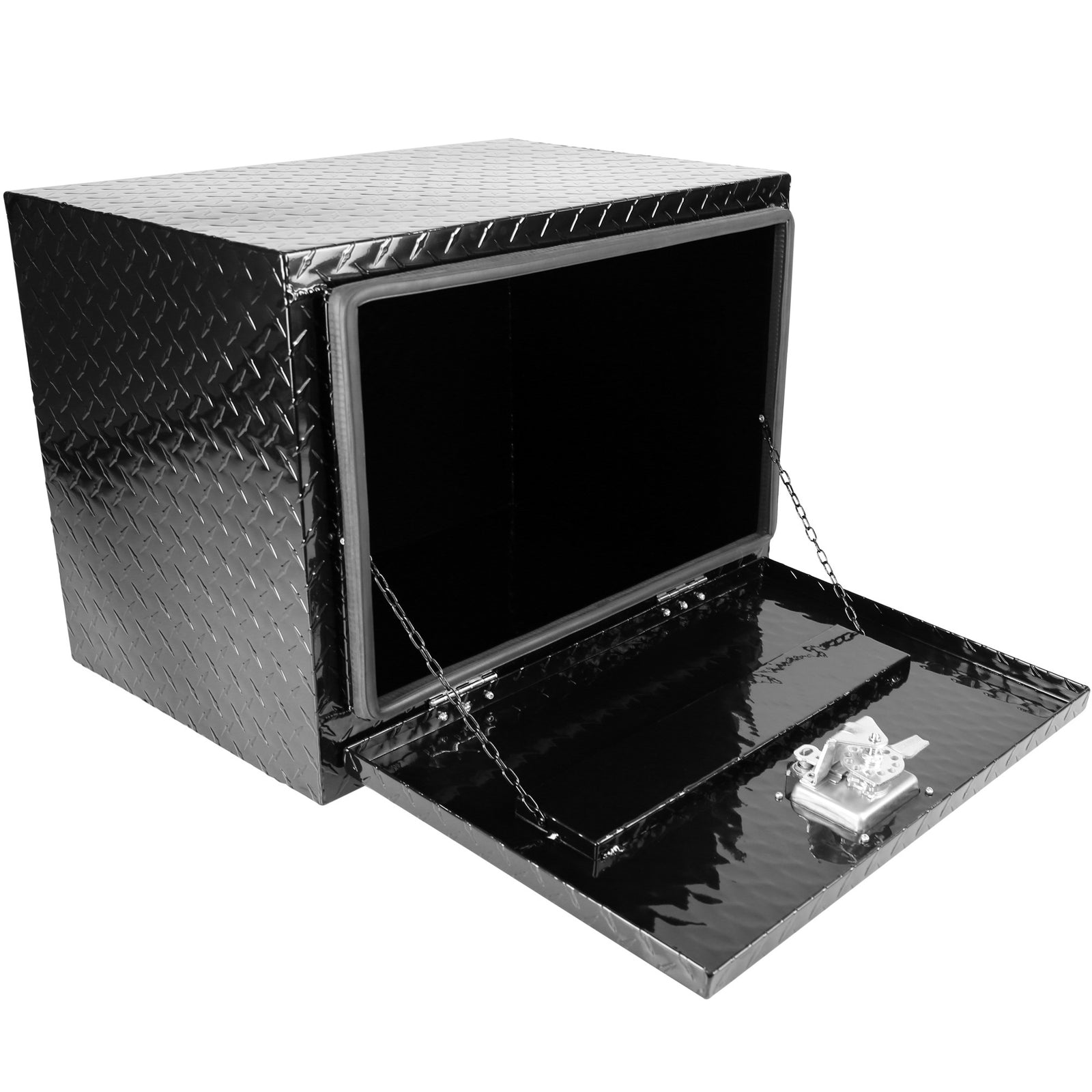 24 Inch Aluminum Stripes Plated Tool Box Pick Up Truck Bed RV Trailer Toolbox Waterproof Square Storage Organizer with Lock and Keys - Black 24