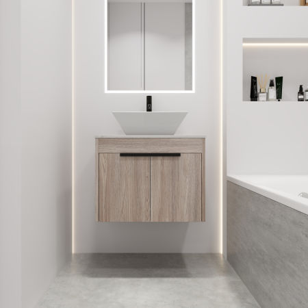 24 " Modern Design Float Bathroom Vanity With Ceramic Basin Set;  Wall Mounted White Oak Vanity With Soft Close Door; KD-Packing;  KD-Packing;  2 Pieces Parcel(TOP-BAB101MOWH