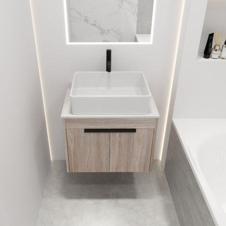 24 " Modern Design Float Bathroom Vanity With Ceramic Basin Set;  Wall Mounted White Oak Vanity With Soft Close Door; KD-Packing;  KD-Packing;  2 Pieces Parcel(TOP-BAB110MOWH)