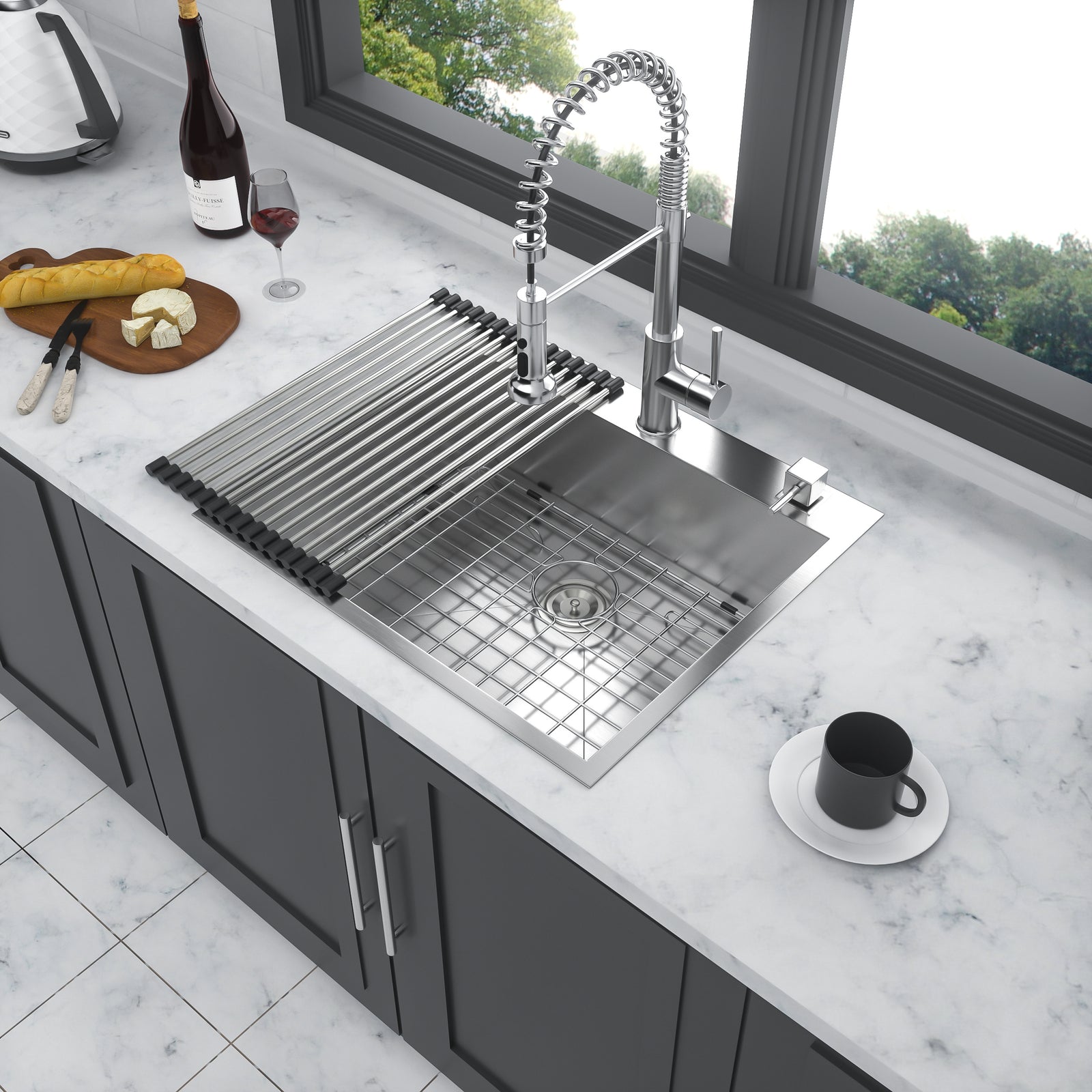 25x22x9 inch Kitchen Sink Drop In 18 Gauge Stainless Steel 25