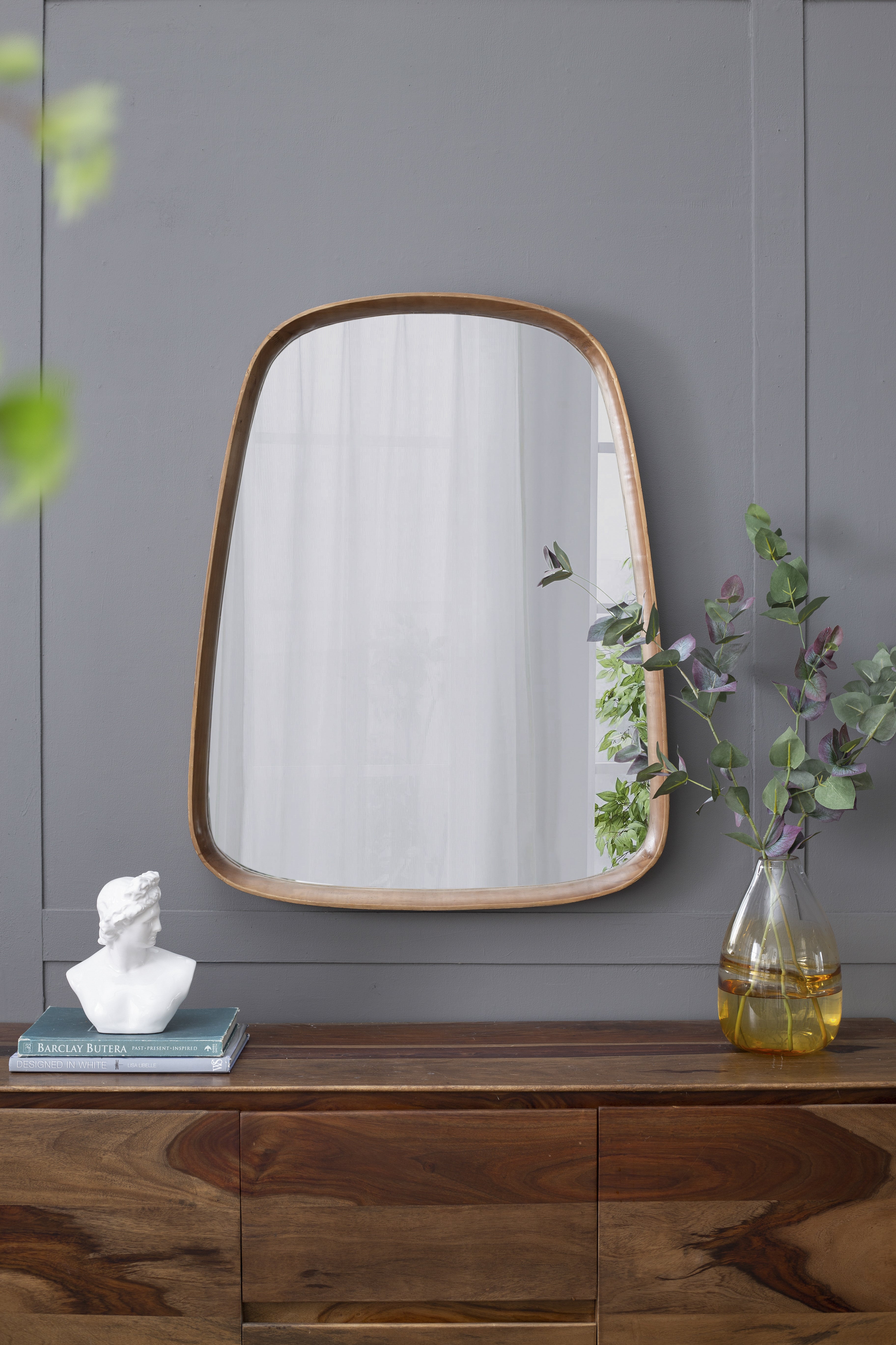 27"x37" Irrgeular Mirror with Wood Frame, Wall Mirror for Living Room Bathroom Entryway